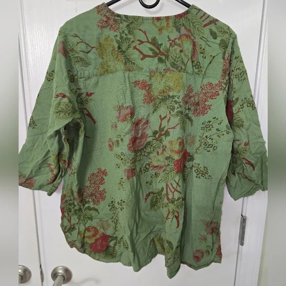 Womens 1X 3/4 Sleeve Top 100% Cotton Green - Picture 2 of 2